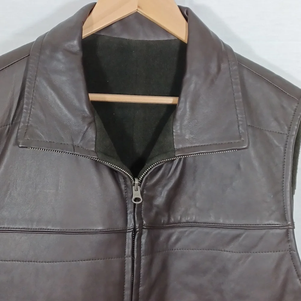 Excelled Mens Leather Reversible Vest Color Brown  Size XL - Picture 2 of 8